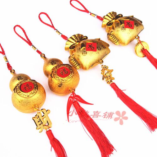 金色葫芦福袋小挂件镀金塑料植物盆景装饰喜庆用品乔迁新房新年 - 图2