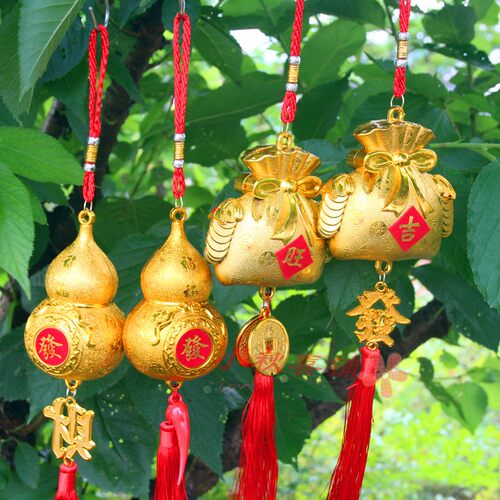 金色葫芦福袋小挂件镀金塑料植物盆景装饰喜庆用品乔迁新房新年 - 图0