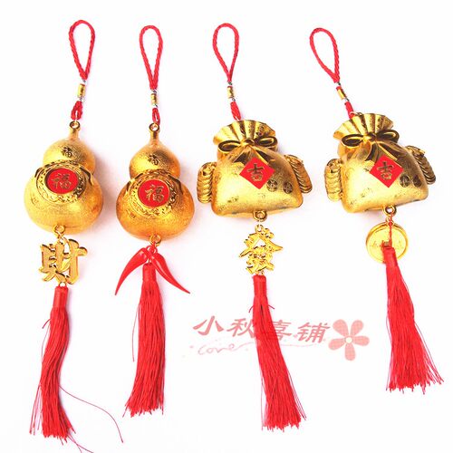 金色葫芦福袋小挂件镀金塑料植物盆景装饰喜庆用品乔迁新房新年 - 图1