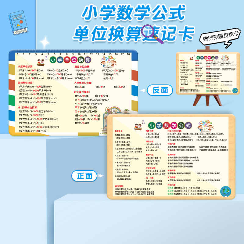 小学三四年级数学公式大全单位换算知识点速记卡片小学数学口算本卡片基础通用知识点换算记忆手卡乘法 - 图0