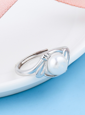 珍珠戒指托配件925纯银开口可