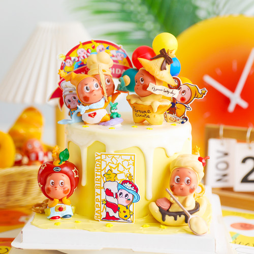 包邮星星人星仔卡通摆件网红生日蛋糕装饰蜡烛厨师恐龙儿童插件 - 图3