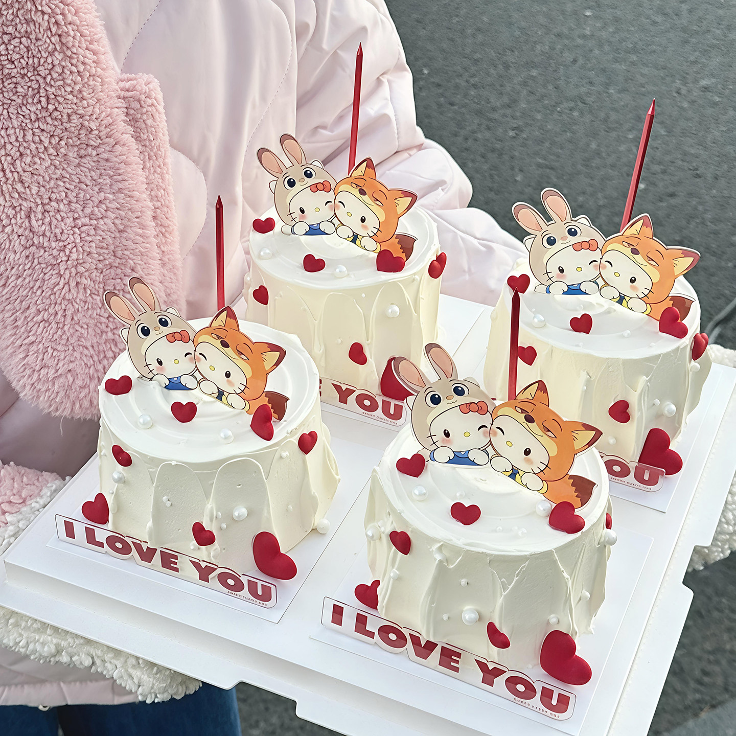 包邮2.14情人节蛋糕装饰插件亚克力狐兔Kitty情侣ILOVEU爱心表白,淘宝优惠券,粉丝福利购,淘宝优惠卷