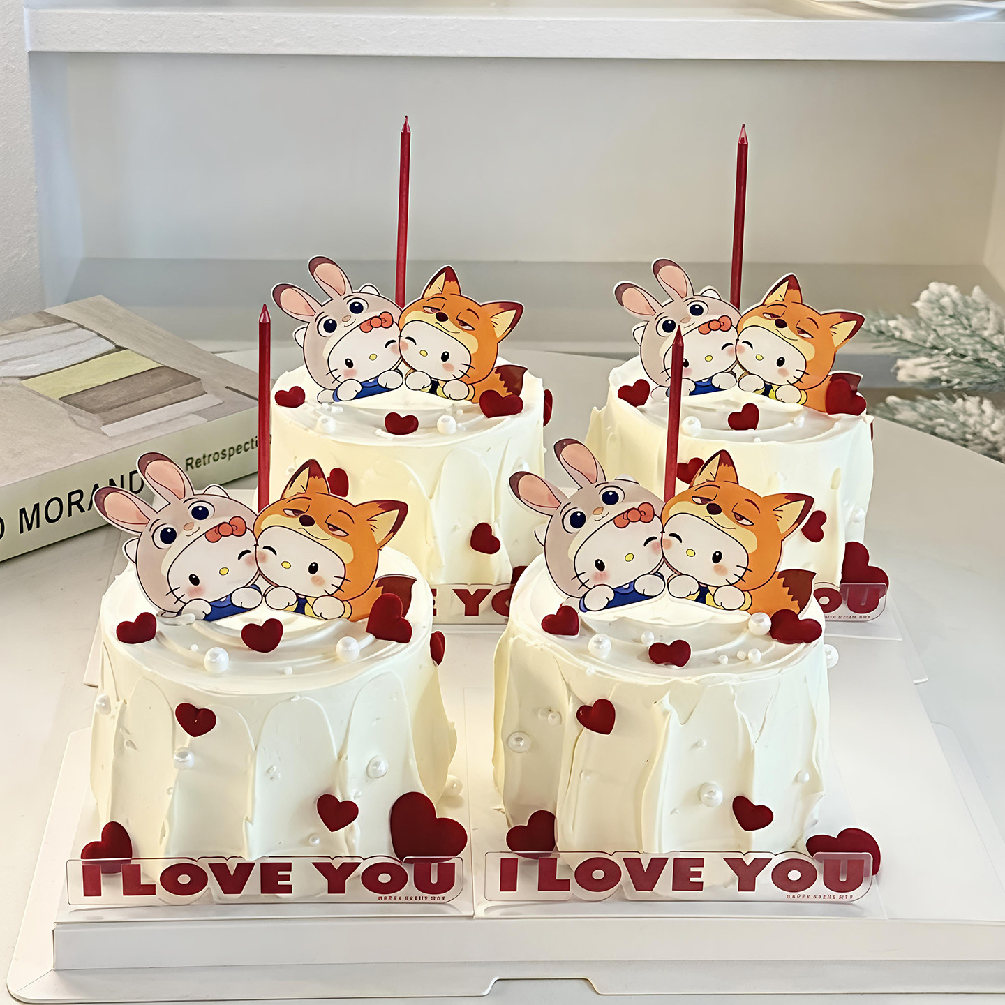 包邮2.14情人节蛋糕装饰插件亚克力狐兔Kitty情侣ILOVEU爱心表白,淘宝优惠券,粉丝福利购,淘宝优惠卷