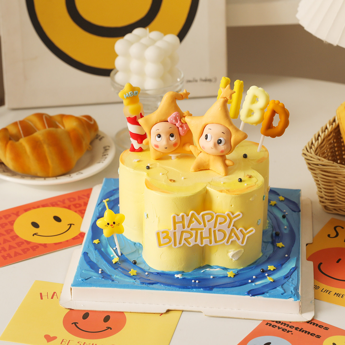 包邮网红生日蛋糕装饰摆件HBD星星人星仔软陶卡通甜品台插件插卡,淘宝优惠券,粉丝福利购,淘宝优惠卷