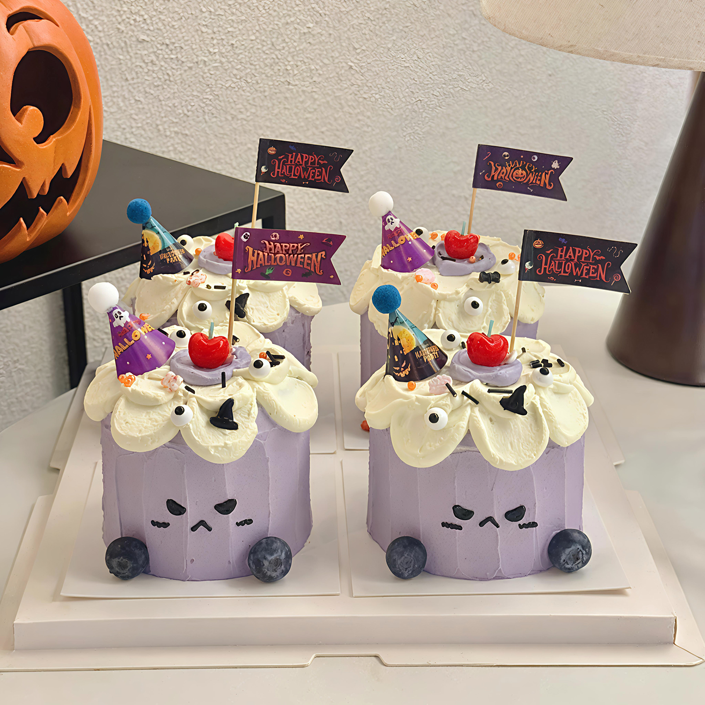 包邮网红烘焙蛋糕装饰毛球帽子万圣节插旗扫插件眼睛糖珠樱桃蜡烛 - 图3