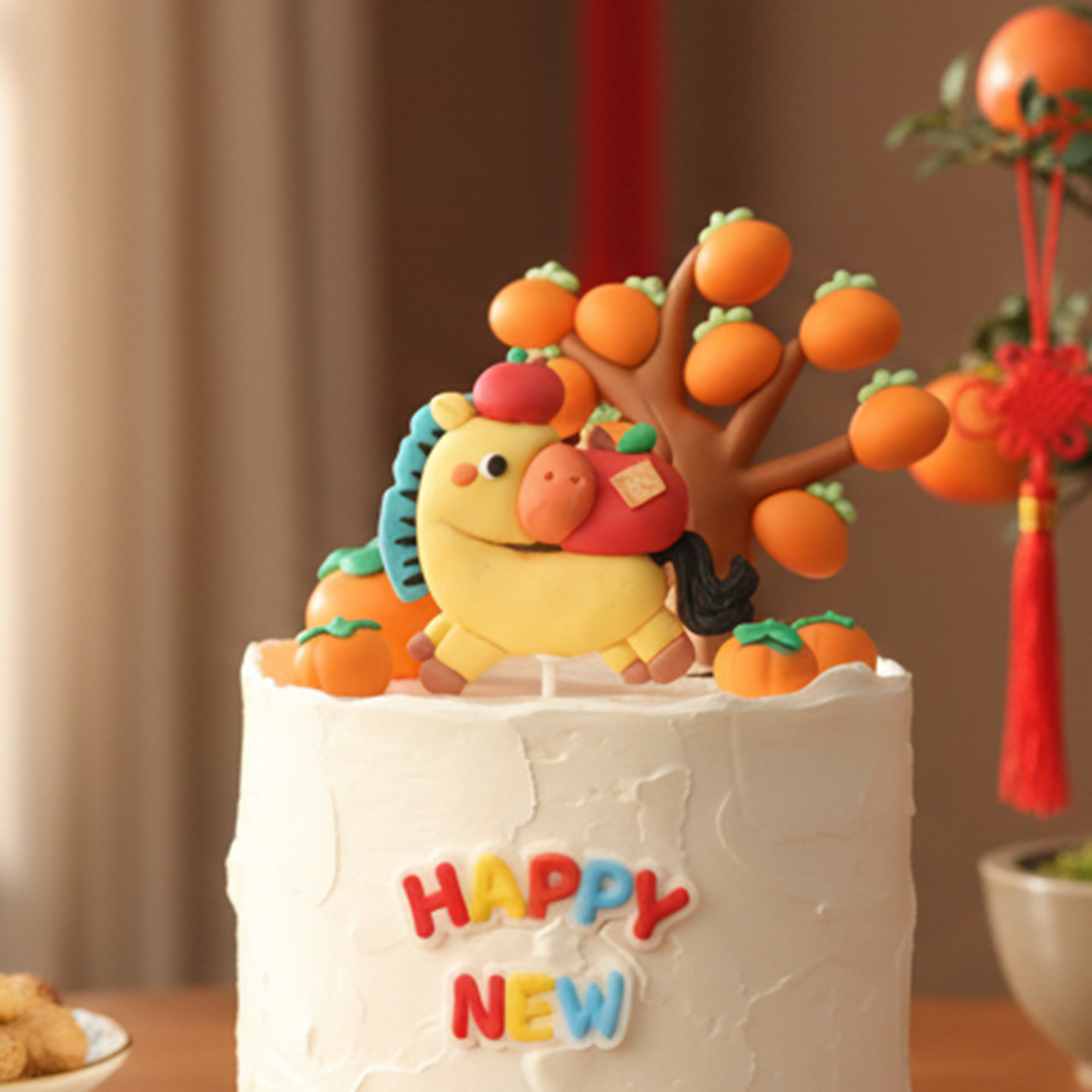 网红烘焙马宝宝新年生日平安大吉装饰摆件蛋糕软陶柿子树甜品插件,淘宝优惠券,粉丝福利购,淘宝优惠卷