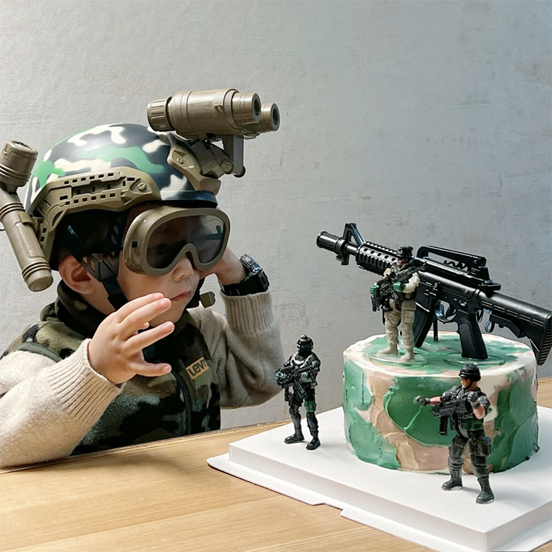 包邮网红生日蛋糕装饰摆件军事主题玩具枪坦克飞机特种兵男孩插件 - 图1