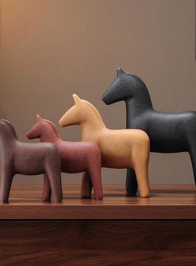 中古风陶瓷马摆件酒柜装饰高级感