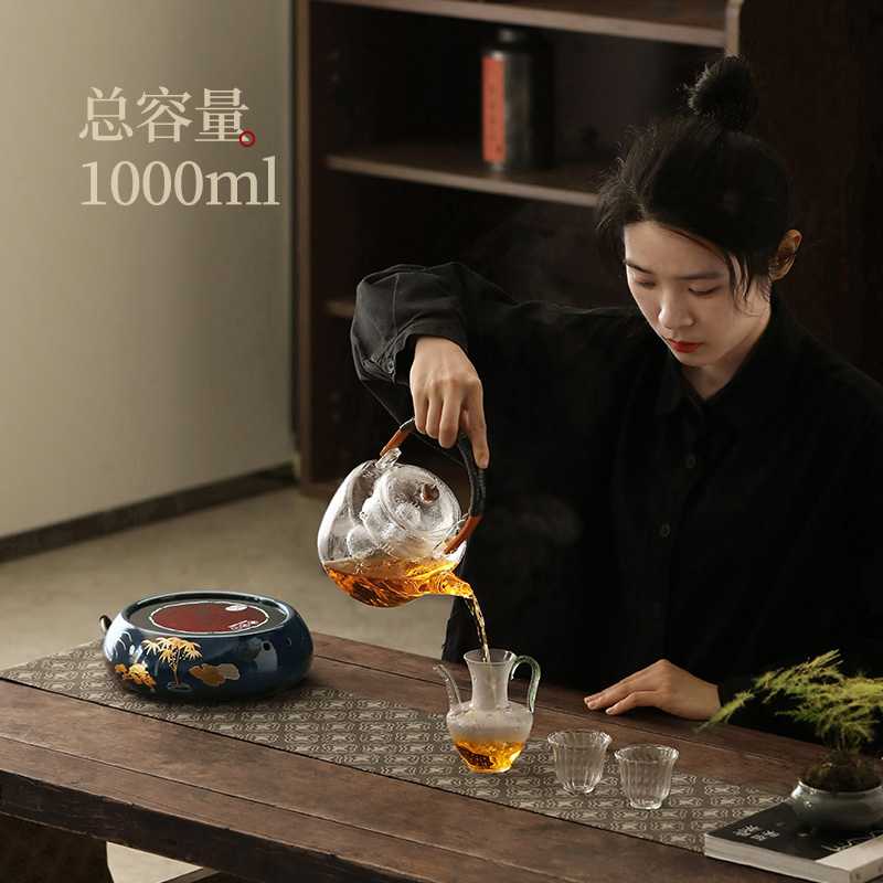 尚言坊严选玻璃煮茶壶镶银烧水壶大耐高温电陶炉专用泡茶壶提梁壶