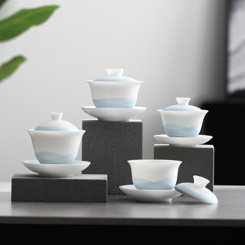 尚言坊冰种玉瓷三才盖碗茶杯单个德化白瓷功夫茶具家用大号泡茶碗