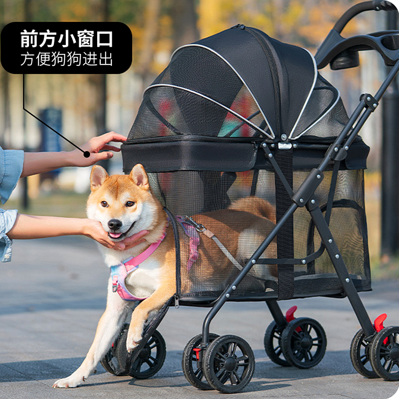柯基宠物推车中大型犬外出婴儿手推车折叠拖车瘫痪残疾老年狗出行 - 图0
