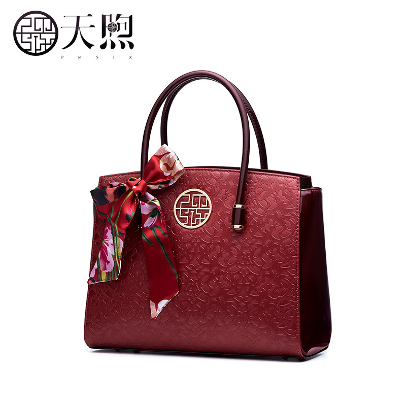 pmsix天煦女士红色大气中年手提包 pmsix女士包袋