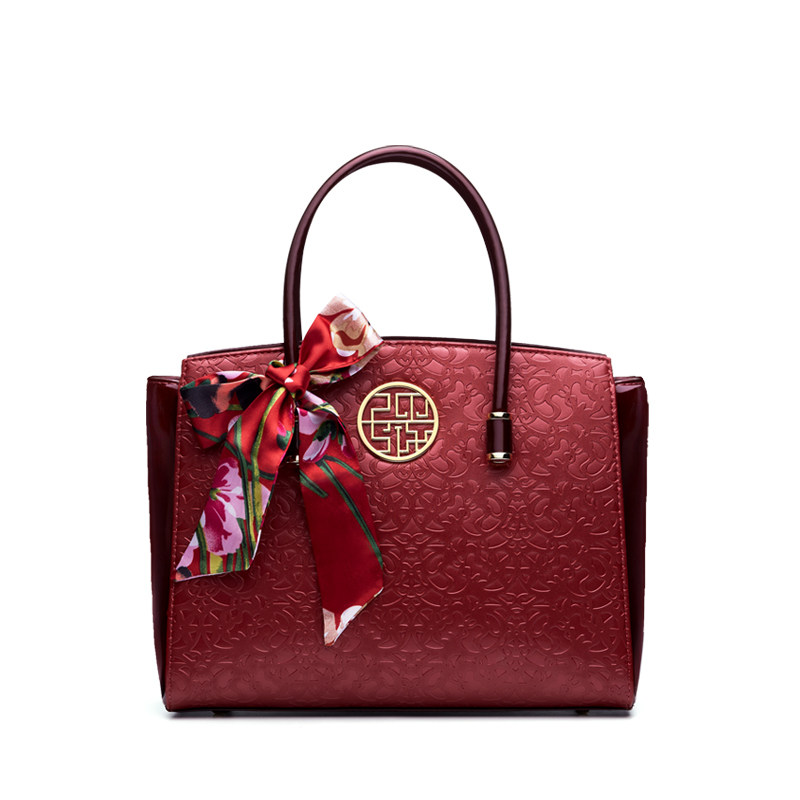 pmsix天煦女士红色大气中年手提包 pmsix女士包袋