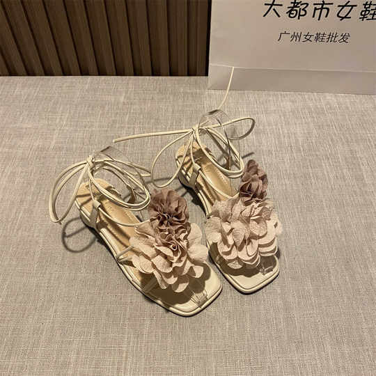 Dried rose fairy style cross strap sandals flowers