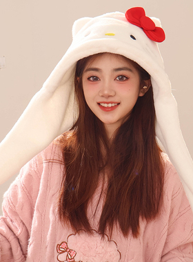 hellokitty凯蒂猫可爱卡通少女心红色保暖萌新年送礼毛绒护耳帽子