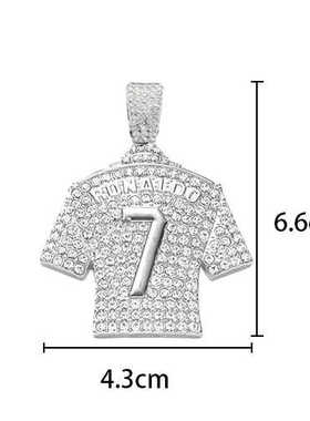 新款时尚奢华镶钻大吊坠7号C罗球衣满钻双排钻网红嘻哈古巴项链潮