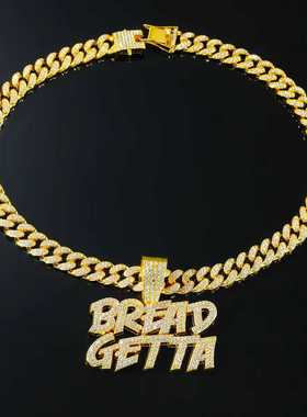 新款奢华镶钻霸气字母大吊坠ins网红嘻哈满钻潮流古巴项链说唱