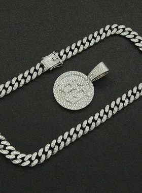 满钻美式潮流个性数字圆牌69吊坠