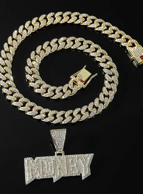 满钻锌合金新款美式镶钻古巴链