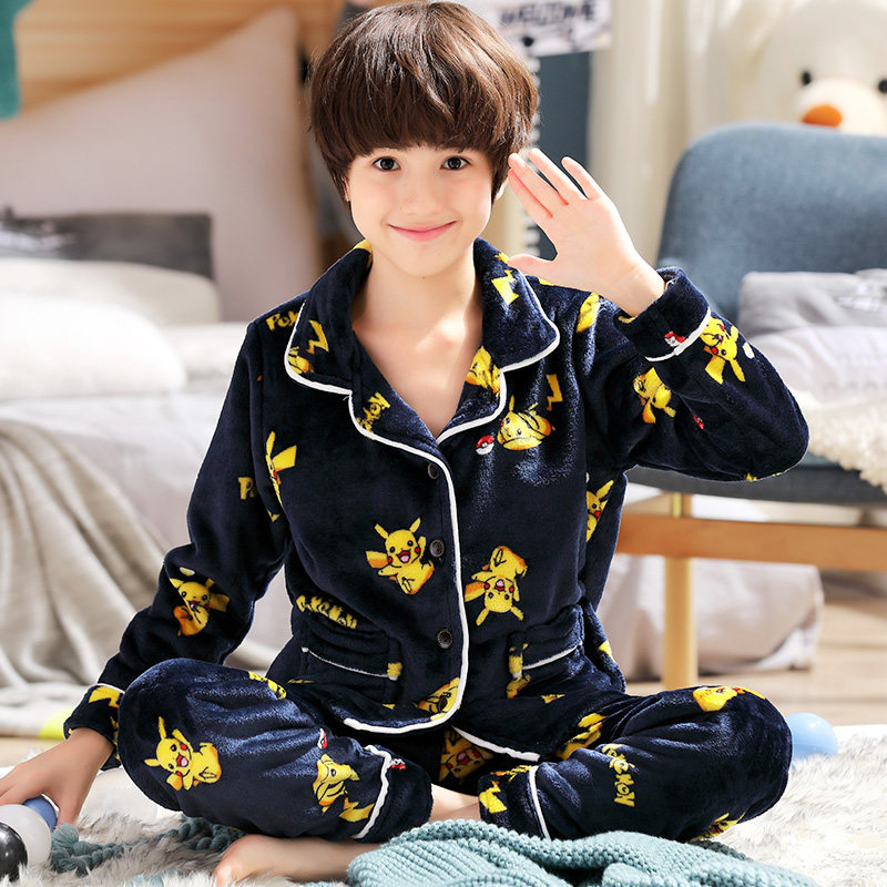 男童秋冬季珊瑚绒中大童睡衣 dancebees家居服套装