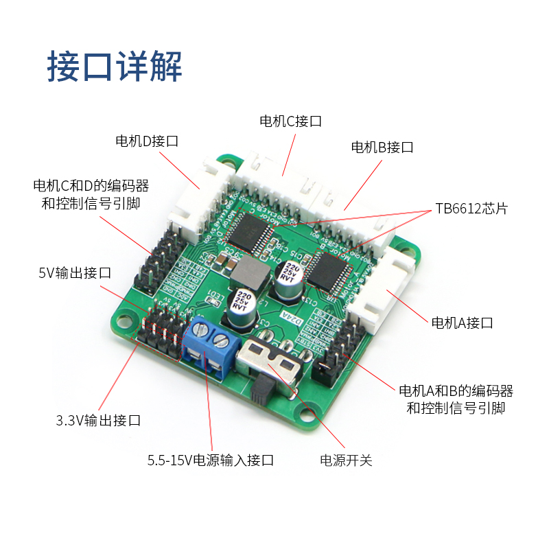 四路TB6612驱动模块板D24A带稳压控制四驱智能车编码器电机TT马达-图2