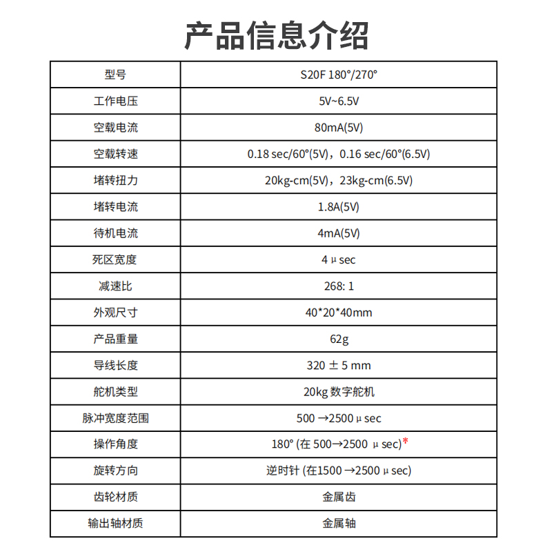 20kg大扭矩金属齿轮数字舵机滚珠轴承高精度云台机器人机械臂