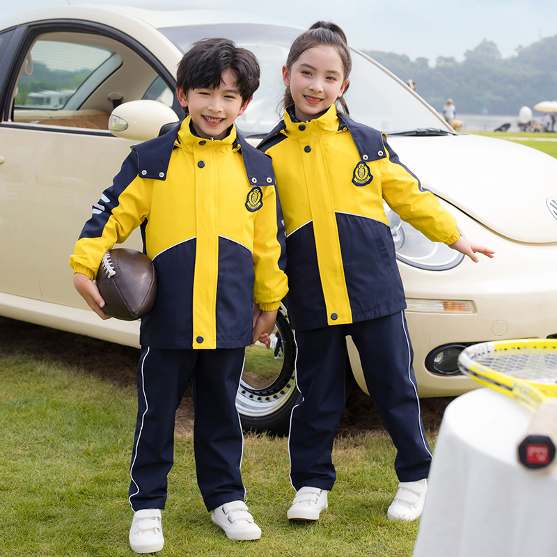 高中小学生校服冲锋衣三件套班服春秋套装幼儿园园服秋冬季运动服-图1