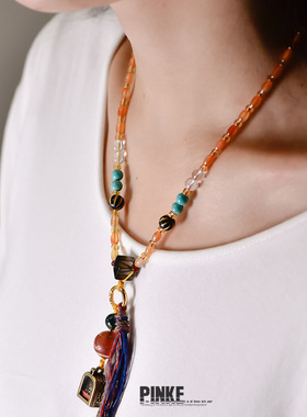 【扎基拉姆】西藏嘎乌盒吊坠玛瑙锁骨链米珠玛瑙项链女可调节项坠