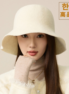 设计师款日系光板羊毛渔夫帽子女士洋气专柜品质显脸小毛毡盆帽潮