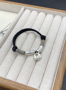 足银999盘缠手串本命年情侣款招财缠绳闺蜜情侣礼物实心福坨坨