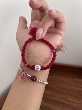 藏式编绳马年本命年正经红绳足银999礼物平安红绳