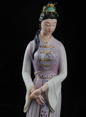 汉风德化陶瓷白瓷仕女汉服汉代古典风格美女人物家居客厅装饰摆件