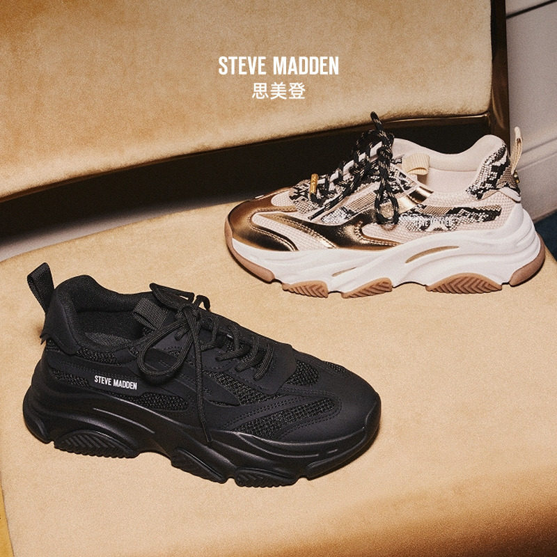 张紫宁明星同款Steve Madden思美登2024秋冬新款厚底老爹鞋