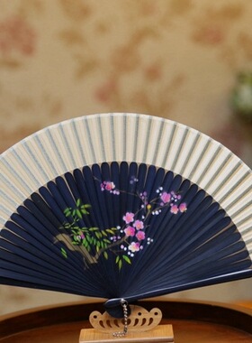 精品喷绘高档头青扇骨礼品扇子*旗袍走秀折叠扇舞蹈折扇旗袍女扇