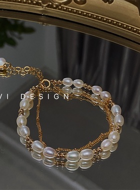 小众双层包金高级感ins珍珠手链