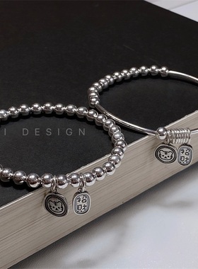 虎年招财纳福纯银弹力绳手镯手链