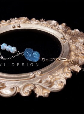 小众设计海蓝宝貔貅14K包金手链