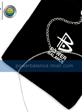 POWER·BALANCE霸能单坠双贴黑白钛钢女款项链亮银色款带延长链