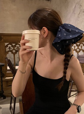 超大号发圈韩系简约百搭日常甜美显脸小气质裙摆碎花藏青色发饰女