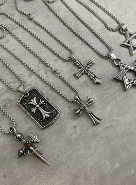 嘻哈潮牌克罗十字架项链情侣百搭