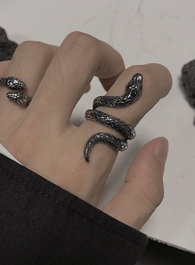 SHARE 暗黑风个性蟒蛇缠绕戒指时尚男女情侣复古港风钛钢指环