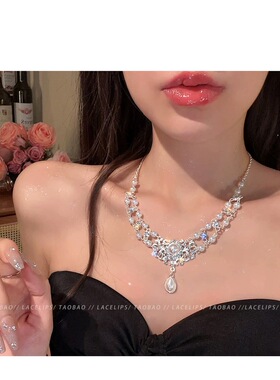 红果短剧同款项链女小众设计颈链高级感轻奢水钻锁骨链礼服配饰