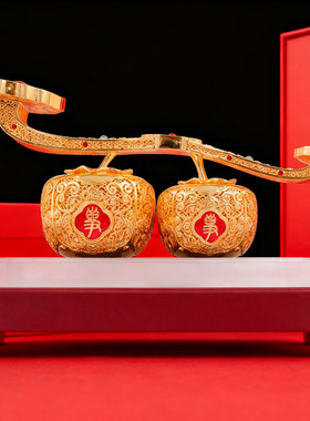 花丝黄铜柿子玉如意客厅摆件