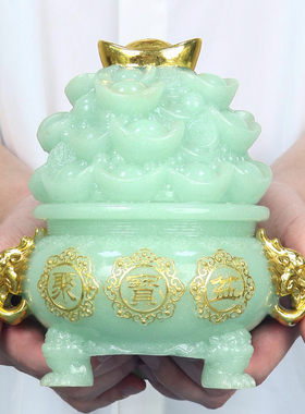 玉石金元宝招财聚宝盆摆件
