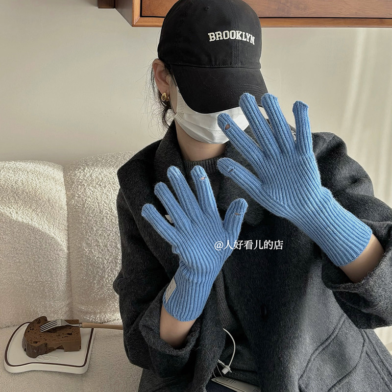 韩版ins风加长款含羊毛流行针织露指冬季手套女加厚保暖防寒骑行