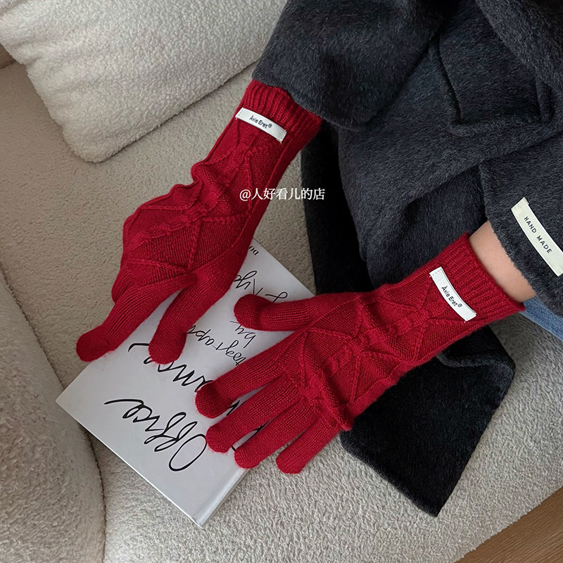 2025新款韩版ins麻花针织手套女冬季保暖防寒户外分指手套可触屏