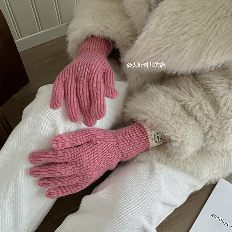 韩版撞色拼接保暖时尚百搭五指手套冬季骑行防寒可触屏露指手套女