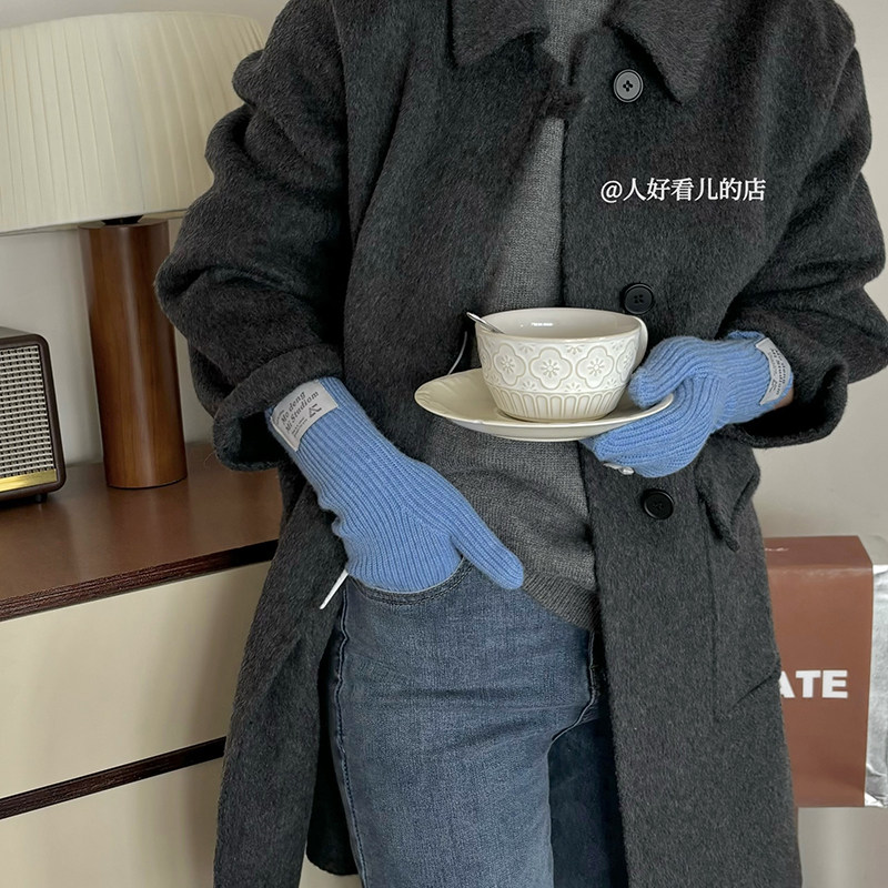 韩版ins风加长款含羊毛流行针织露指冬季手套女加厚保暖防寒骑行