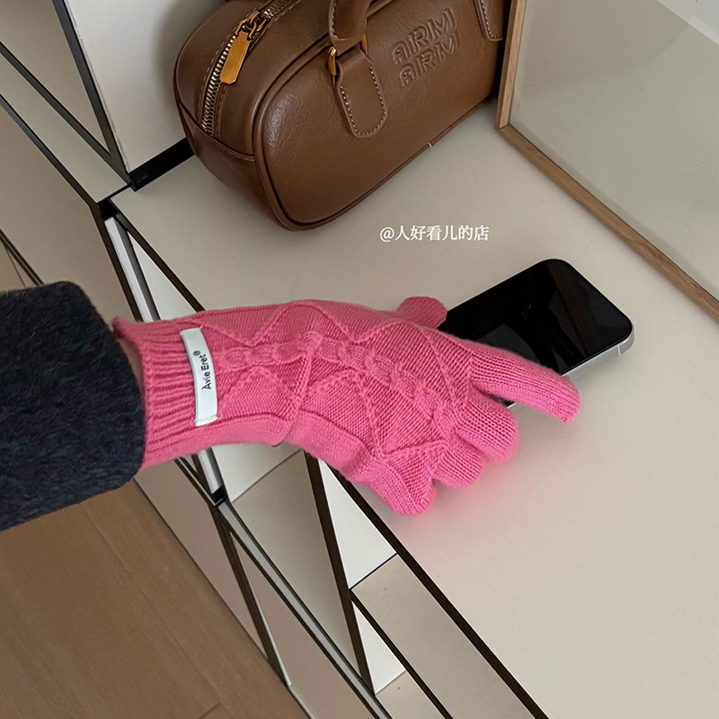 韩系ins麻花针织毛线手套女2025新款秋冬可触屏保暖防寒骑车手套